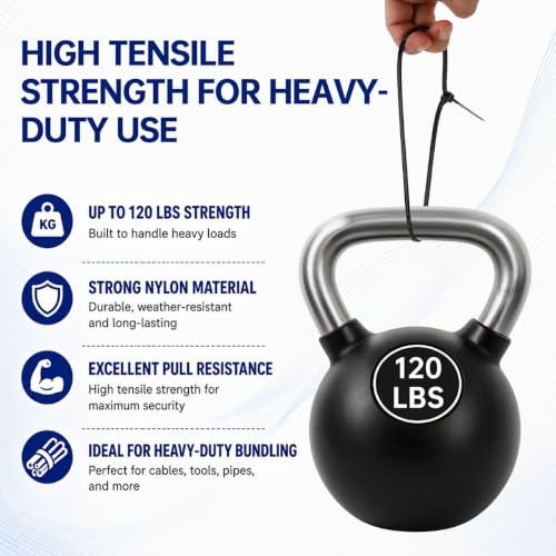 Image of Zip Ties 12 inch, 100 Pack Heavy Duty Black Zip Ties with 120 lbs Tensile Strength, Self-Locking Nylon Cable Ties,Wire Ties for indoor and outdoor use.