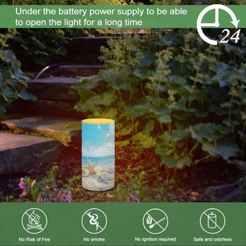 Image of Poceacles Beach Starfish Seashell Blue Sky LED Flameless Candles Battery Operated Candles with Remote Control Timer Flickering Wick Pillar Candles for Coastal Home Bathroom Outdoor Decor