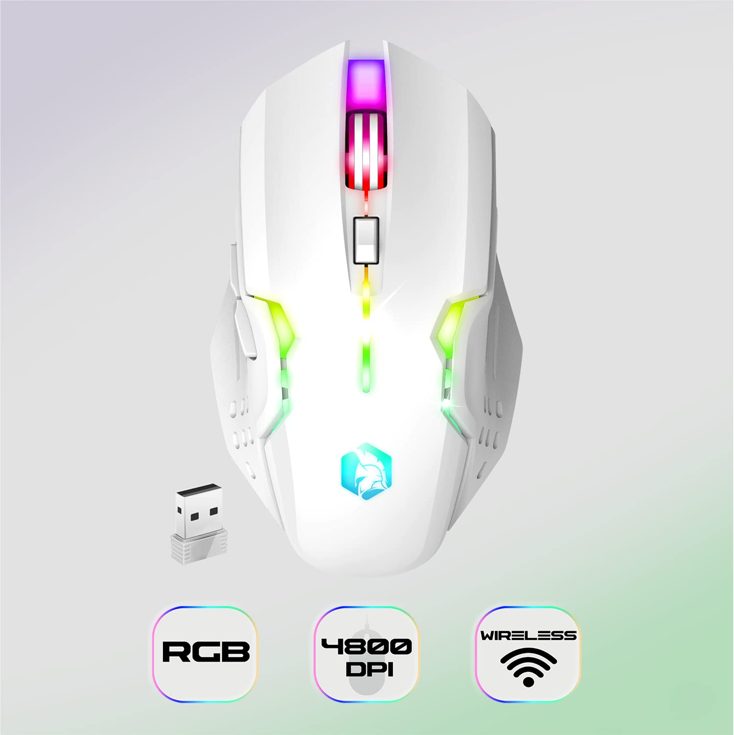 Empire Gaming - Armor RF800 Teclado y Ratón Para Gamers inalámbrico QWERTY (Layout Español) Con Mouse Pad - RGB Wireless 2.4Ghz Keyboard - 4800 DPI Mouse - PC PS4 PS5 Xbox One/Series Mac - Blanco