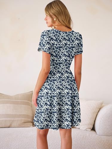Image of ANRABESS Womens Summer Dresses Short Sleeve Wrap Deep V Neck A-Line Floral Dress Causal Flowy Boho Beach Vacation Sundress