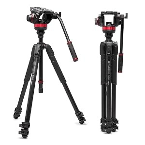 Manfrotto 055 Video Tripod w 502 Video Fluid Head Aluminium Professional Heavy Duty System with Levelling Column Lever