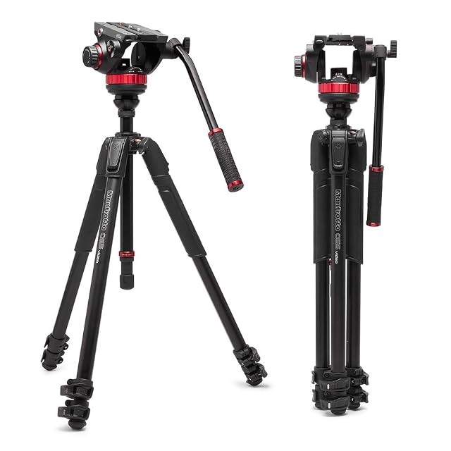 Manfrotto 055 Video Tripod w 502 Video Fluid Head Aluminium Professional Heavy Duty System with Levelling Column Lever