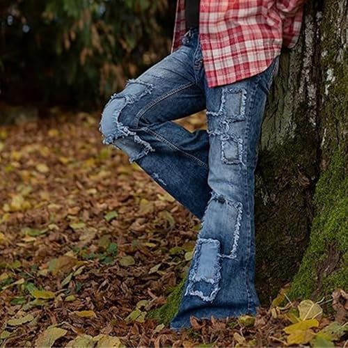 Men Vintage Patchwork Bell Bottom Jeans Classic Retro Disco Flared Leg Denim Pants 60s 70s Wide Leg Jean Trousers4