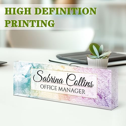 Image of Name Plate for Desk, Desk Name Plate Personalized, Office Decor for Women Men, Acrylic Desktop Accessories, Office Appreciation Gifts for Boss Social Workers Nurse Teacher Employee (Colorful Marble)