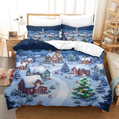 Parure de lit sapins de Noël en microfibre résistante King size 220x240 de qualité - 3