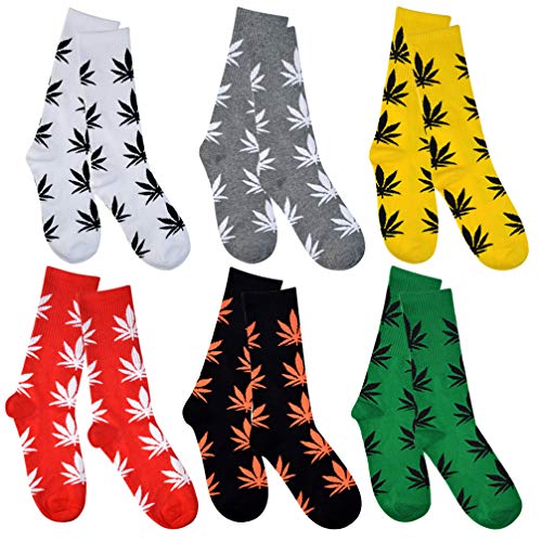 Tongcloud 6 Paar Weed Leaf bedruckte Baumwollsocken Unisex Ahornblatt bedruckte Socken für Damen Erwachsene und Jugendliche Cover