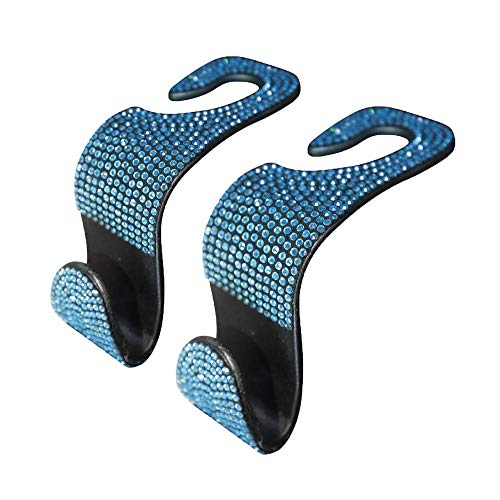 フック 車 フック カー用品 便利グッズ シートカバー 後部座席 フック 収納 ヘッドレスト 荷物掛け 耐荷重20kg おしゃれ ステンレス キラキラ 多機能 2個セット (青い)