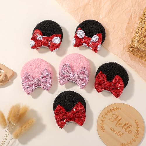 Choicbaby 6 PCS Hair Bow for Gilrs Mouse Ears Sequin Clips Polka Dot Bow with Alligator Clip Mice Ears Hair Bows Barrettes Princess Cosplay Hair Accessories for Baby Girls Toddlers Infant Fine Hair - Image 5