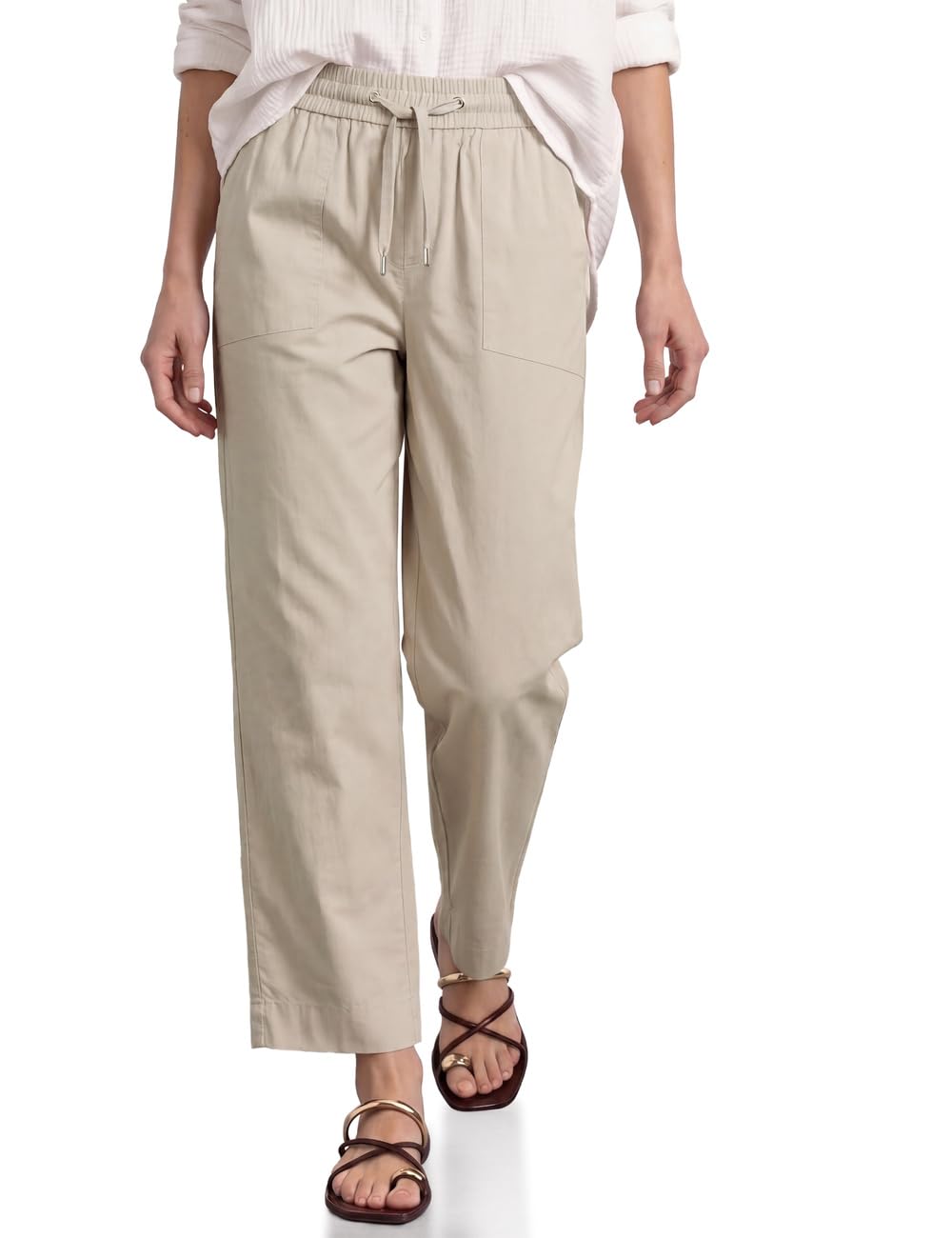 Street One Straight Leg Trousers with Turn-Up Detail Clay Sand 34