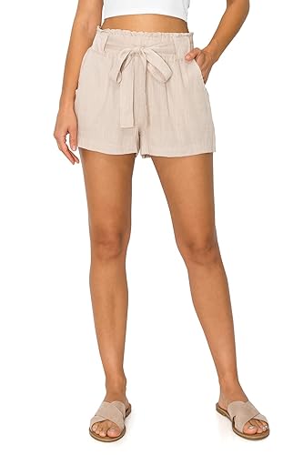 Cali1850 Women's Paperbag Linen Shorts - Oceanside Elastic Waist Self