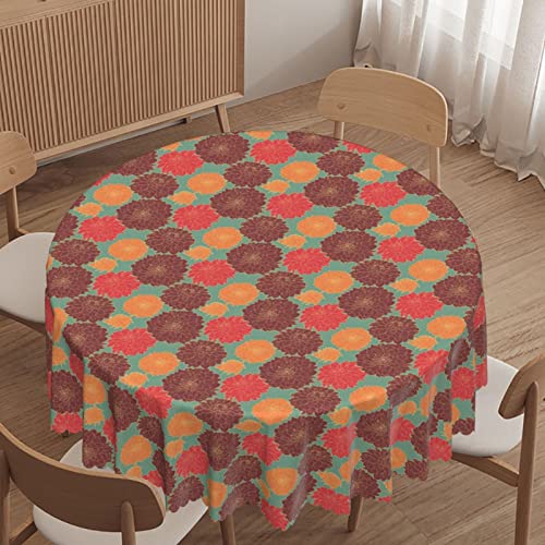 Bnnbesnao Floral Theme Round Tablecloths,70 Inch,Waterproof Fabric,Durable Reusable Table Clothes,Wipeable Spill Proof Wrinkle Resistant For Kitchen Dining Holiday Family Outdoor,Burnt Orange And Red #TOP1