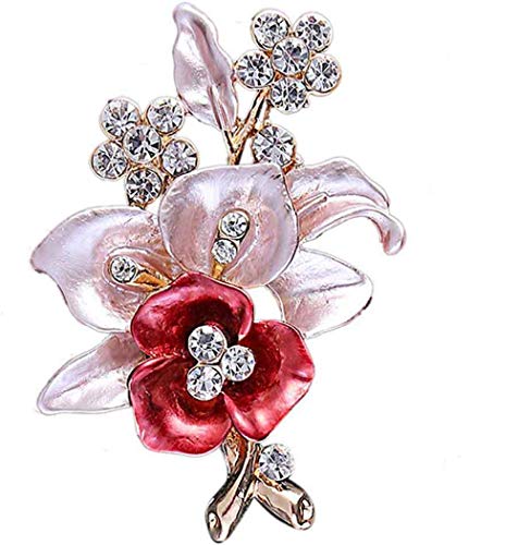 TULIP LY Gold Plated Crystal Brooch Enamel Flower Brooch Pin Vintage Style Brooch Pin Fashion Brooches Alloy for Women Girl (red flower brooch)