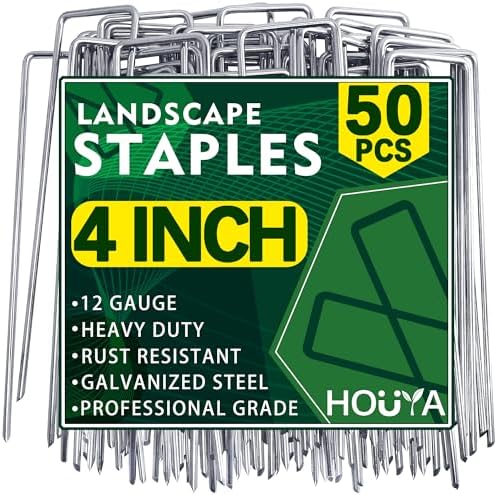 50 Pack Landscape Staples 4 Inch 12 Gauge Garden Stakes Galvanized Garden Staples Pins Anti-Rust Ground Stakes for Weed Barrier, Irrigation Tubing, Yard Lawn, Landscape Fabric