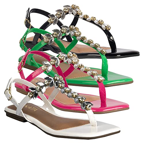 Sandália Feminina Rasteira Casual Com Pedraria De Fivela AF705 (Branco- Off White, br_footwear_size_