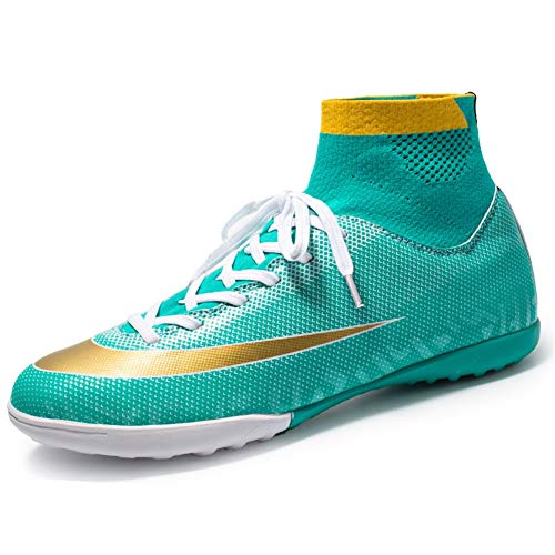 KANGLE Zapatos de fútbol de Tobillo Alto Unisex, Botines Botas de fútbol para Exteriores Césped para Interior Zapatos de fútbolFormación Deportiva Zapatillas Deportivas de fútbol Sala,Verde,36
