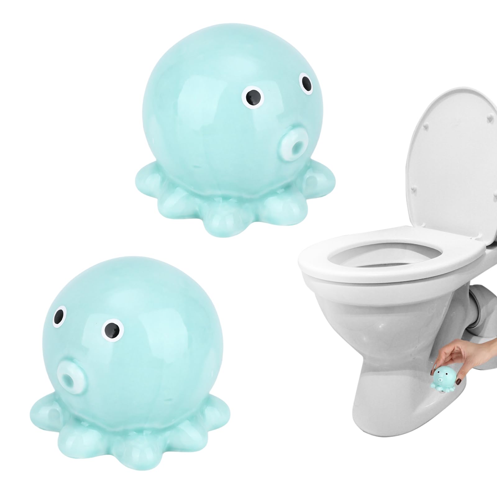 Cache-boulons de toilette bleus céramique pieuvre capuchons vis bas WC