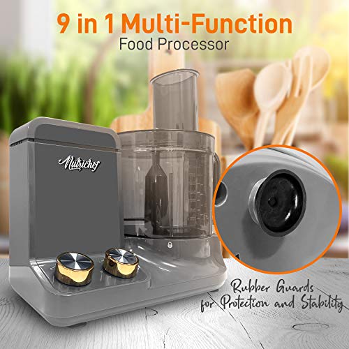 Nutrichef Ncfpg9 Multipurpose & Ultra Quiet Powerful Motor, Includes 6 Attachment Blades 12 Cup Multifunction Food Processor, Up To 2L Capacity, Pre-Set Speed Function Black Chrome, Space Gray #TOP5