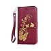 Produktbild Owbb Hülle für Huawei GR3 Handyhülle PU Ledertasche Flip Cover Wallet Case mit Stand Function Innenschlitzen Design Bunte Bronzing Schmetterling Blume Wein Rot