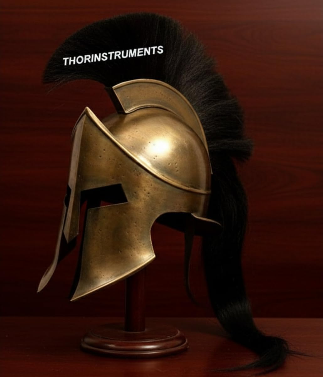 THOR INSTRUMENTS Armor King Leonidas 300 Spartan Helmet Replica Halloween Costume With Stand Rustic Vintage Home Decor Gifts