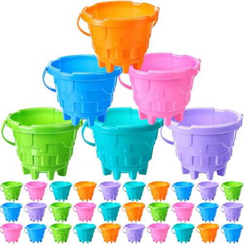 Didaey 30 Pcs Beach Buckets for Kids, Plastic Sand Pails for Boys and Girls, Sand Buckets for Beach, Sandbox, Pool, Gardening, Summer Party Favors (Warm Color) - image 1