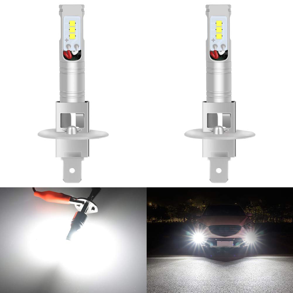 KATUR H1 Ampoule LED antibrouillard Max. 80W CSP Puces 1600 lumens 6500K Phare antibrouillard Blanc ou feu diurne DRL, Paquet de 2
