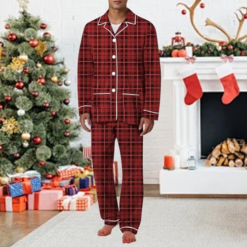 Men's Flannel Plaid Pajama Set, Soft Button Down Long Sleeve & Bottom Pants Lounge Sleepwear PJS Fashion Comfy Set3