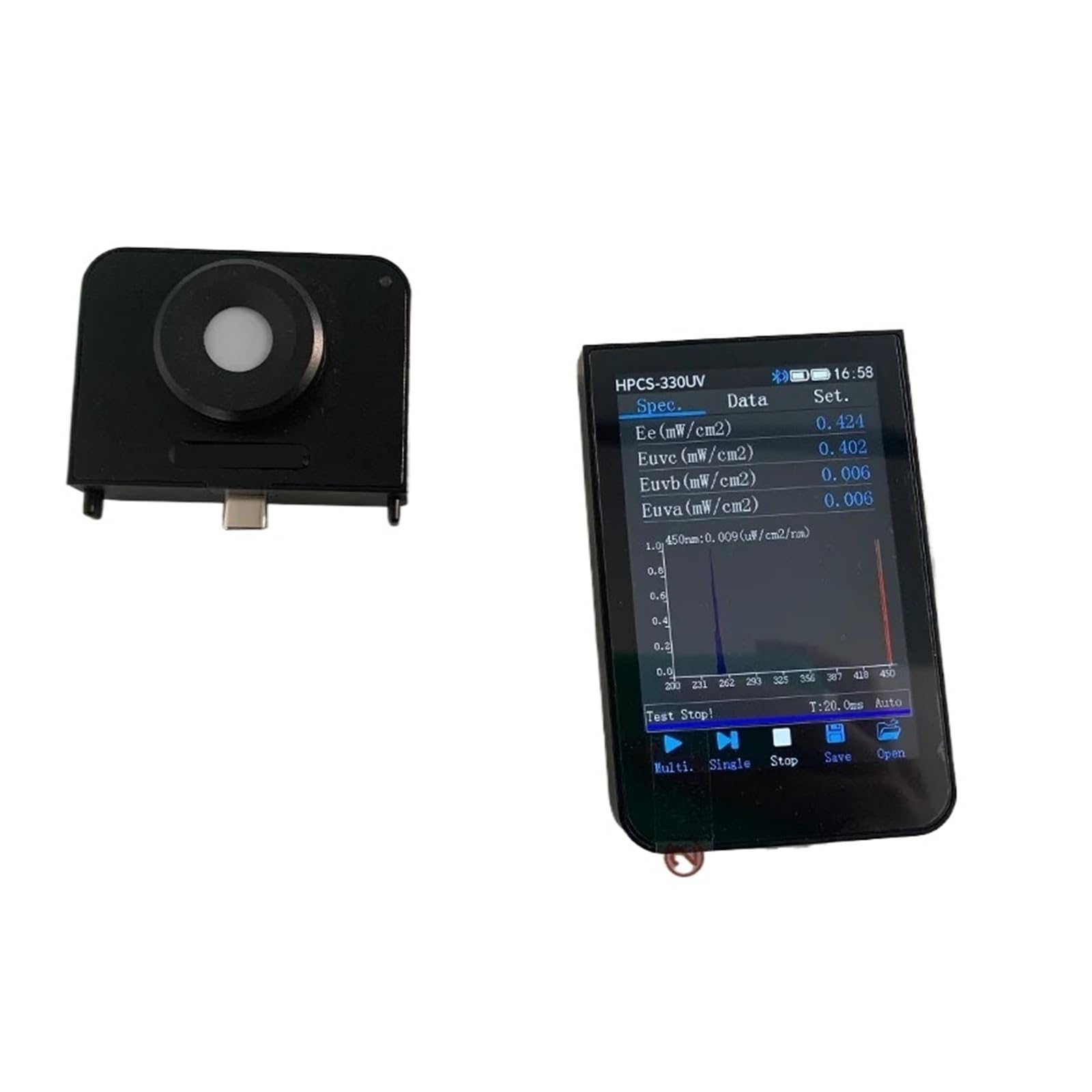 Espectrómetro de Intensidad de luz UVA/UVB de 230-450 NM HPCS330UV, analizador portátil de Espectro PPFD PAR for luz LED de Cultivo. Flexibilidad de medición