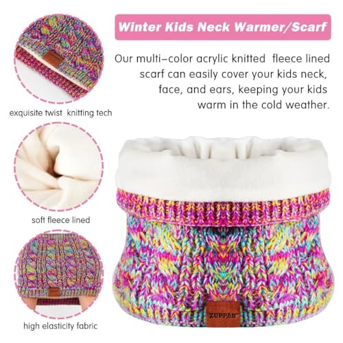 Kids Winter Hat Gloves Scarf Set,Girls Hats Beanie with Pom Knit Neck Warmer Gaiter Mittens Fleece Lined,Girls Accessories Cold Weather Set for Toddler Children Boys（Ivory）3