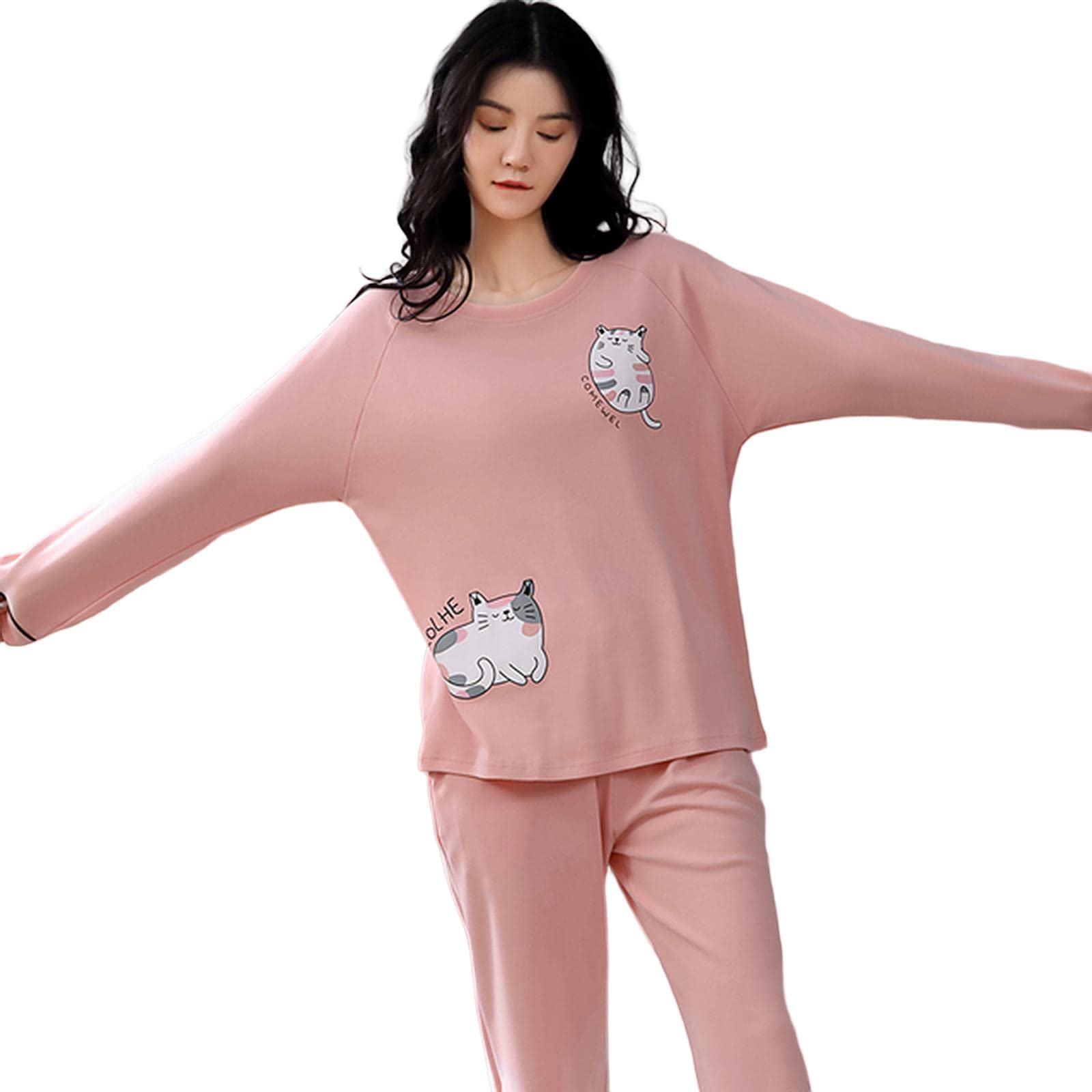 MOGSA Pijama para mujer, de algodón, elegante, floral, para primavera, otoño, ropa de dormir con pantalones a cuadros, pijamas para mujer, W24, 4Xlasian (90-100 kg), rosa