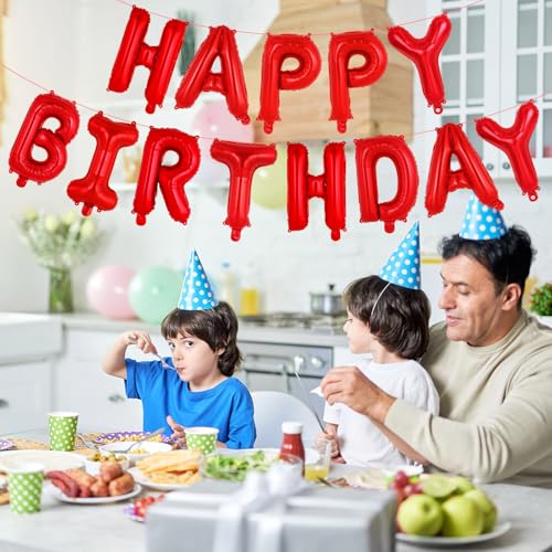 Image of 65 Pcs Red Happy Birthday Balloons, 2 Sets A-Z Red Letters Foil Balloons,16 Inch Personalized Name Happy Birthday Banners for Wedding Baby Shower Anniversary Party Decorations