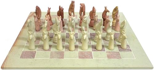 Global Crafts Juego de ajedrez de animales y tablero de esteatita tallada a mano de 15 pulgadas (Kenia)