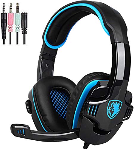 [2017 Newly Updated USB Gaming Headset] SADES A60/OMG Computer Over Ear Stereo Headsets Heaphones With Microphone Noise Isolating Volume Control LED Light (Black+White) For PC And MAC
