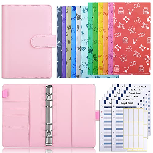SKYDUE 12 Budget Envelopes with A6 Ring Binder,12 Durable Waterproof Plastic Cash Envelopes System for Bill Planner or Budget Planner,Includes 12 Expense Budget Sheets,24 Labels