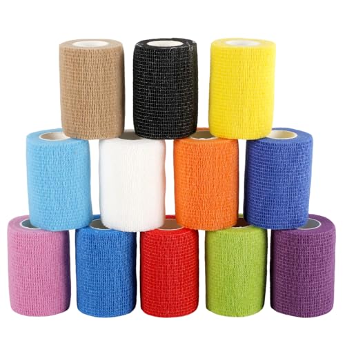 Gykutix 12 Rollos Venda Cohesiva Autoadhesivas 7,5cm x 4,5m No Tejido Venda Elastica Adhesiva para Dedos, Muñecas, Brazo, Tobillo, Gatos, Perros y Otras Mascotas