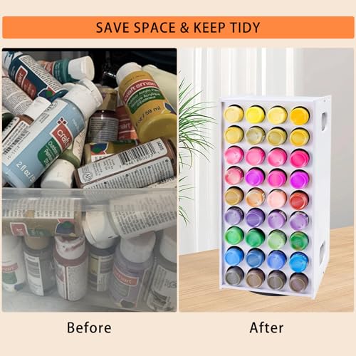 Image of Acrylic Paint Organizer, 2 oz Craft Paint Holder Rack with 72 Holes, 360 Spining Craft Storage Organizer Tower for Apple Barrel, Folkart Desk Organizer