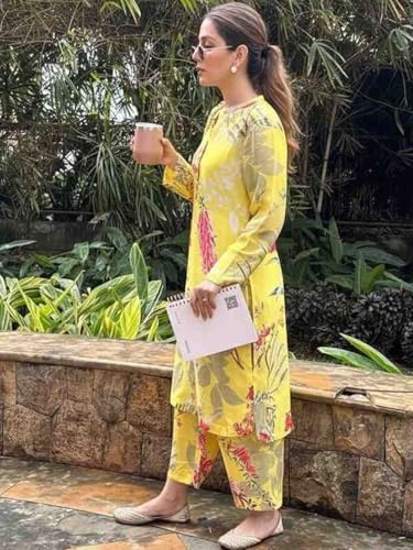 Image of GoSriKi Kurta Sets for Women Cotton Blend Printed | Kurti Set for Woman | Kurta Palazzo Set | Straight Kurti | Mandarin Collar Full Sleeve Suit Set for Women Stylish Ethnic Outfit Clothing