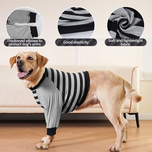 Image of FUAMEY Dog Recovery Sleeve with Elbow Protector,Dogs Shirt Stop Licking Joints,Pet Long Sleeve Suit Protecting Dog's Front Leg Arm Wounds Cover Skin Conditions Black Stripes L