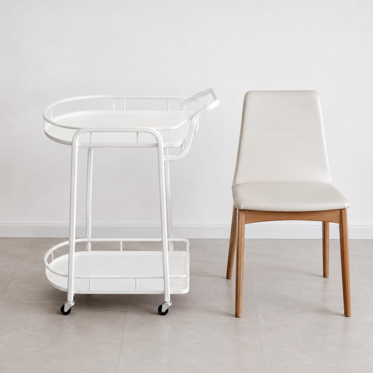 Carrello Cucina Salvaspazio con Ruote, Carrello Inox in Metallo per Hotel, Carrello Porta Vivande Multiuso, Bianco, Carrello a 2 ripiani grande