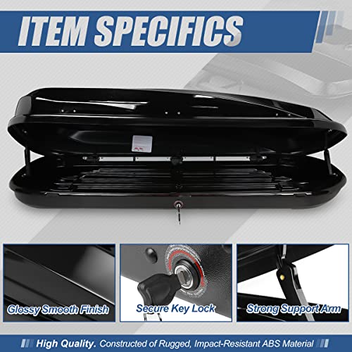 Image of Auto Dynasty Hard Shell Roof Top Mount Car Storage Travel Luggage Box Cargo Carrier with Security Keys, 78 (L) x 31 (W) x 15 (H) Inches, Capacity 110 Pounds, 17 Cubic Feet (Tool-Free Install), Glossy