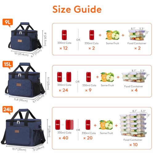 Image of Lifewit Large Lunch Bag, Insulated Lunch Box, Soft Cooler Cooling Tote for Adult Men Women, Dark Blue 40-Can (24L)
