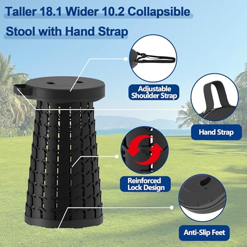 Image of Upgraded 18.1 inch Collapsible Stool with Adjustable Strap,Lightweight Folding Stool,Load Capacity 600lbs,Retractable Camping Stool Portable Folding Chair or Travel Footrest for Outdoor Fishing Hiking BBQ