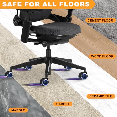 Image of Office Chair Wheels, 2 Inch Smooth & Quiet Rolling Casters Replacement, Computer Gaming Chair Casters for All Hardwood Floors & Carpet, Smooth Safe Rubber Wheels-Set of 5, Blue