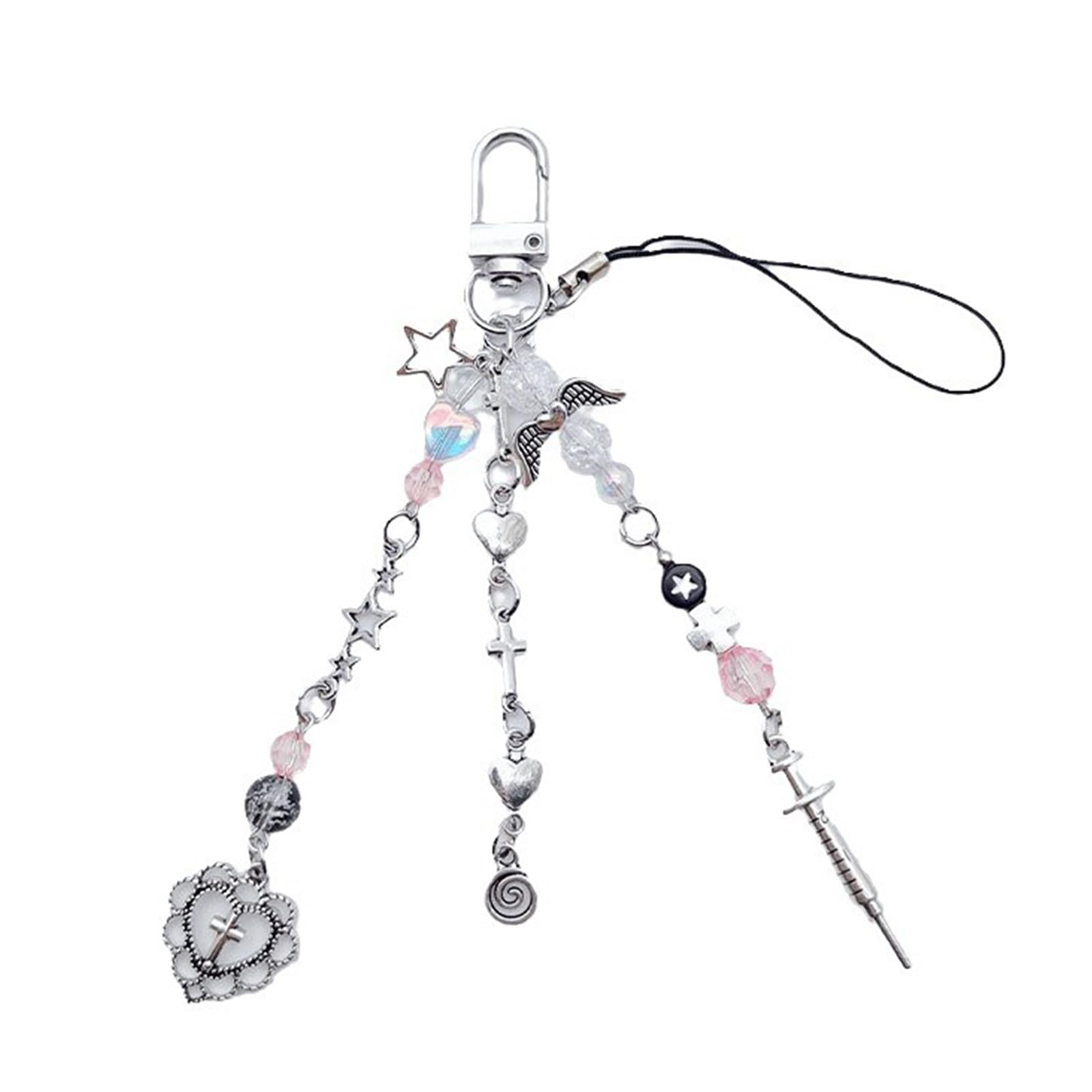 NEWFT Heart Pendant Phone Chain Fashion Crystal Bowknot Heart