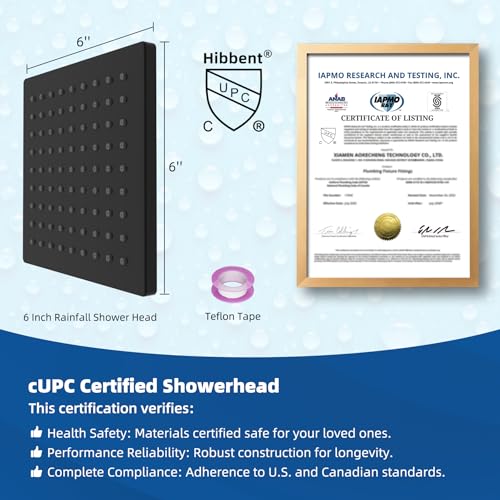 Hibbent cUPC Certified Thickness Metal 6'' Rain Shower Head, Matte Black - image 8