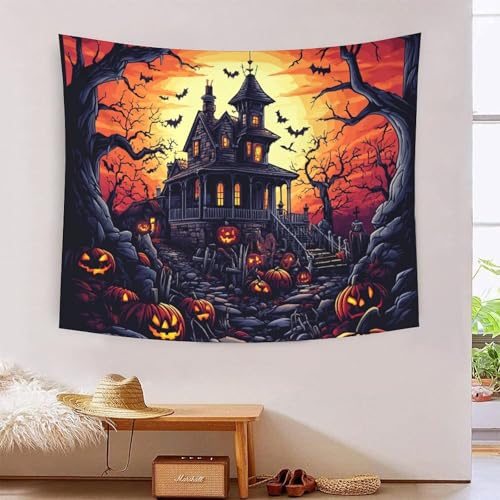 Tapisserie murale d'Halloween château antique grand format 150x200 cm pour décoration de chambre