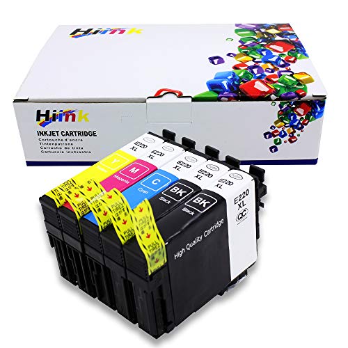 HIINK Remanufactured Ink Cartridge Replacement for Epson 220 Ink High Yield use with Epson XP-320 XP-420 XP-424 WF-2630 WF-2650 WF-2660 WF-2750 WF-2760(Black Cyan Magenta Yellow, 5 Pack)