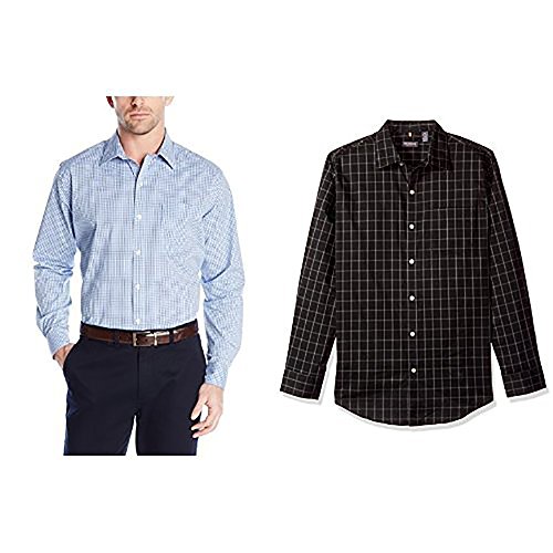 Van Heusen Men's Traveler Stretch Non Iron Long Sleeve Shirt, Blue Mazarine/classic black, X-Large