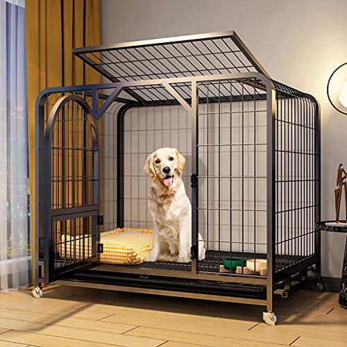 Dog Crate, Extra Large Stainless Steel Cage with Locking Door & Wheels, Removable Tray for Dogs