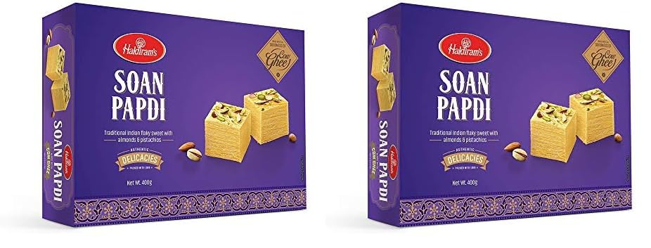 Image of Haldiram's Cow Ghee Soan Papdi, 400Gm, Indian Sweets Diwali Gift Pack (Pack of 2)