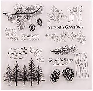 Transparent Silicone Stamps,Merry Christmas Tree Pinecone DIY Silicone Clear Stamp Cling Seal Scrapbook Embossing Album Decor Craft for Card Making Scrapbooking Decoration Accessories Handmade Gift